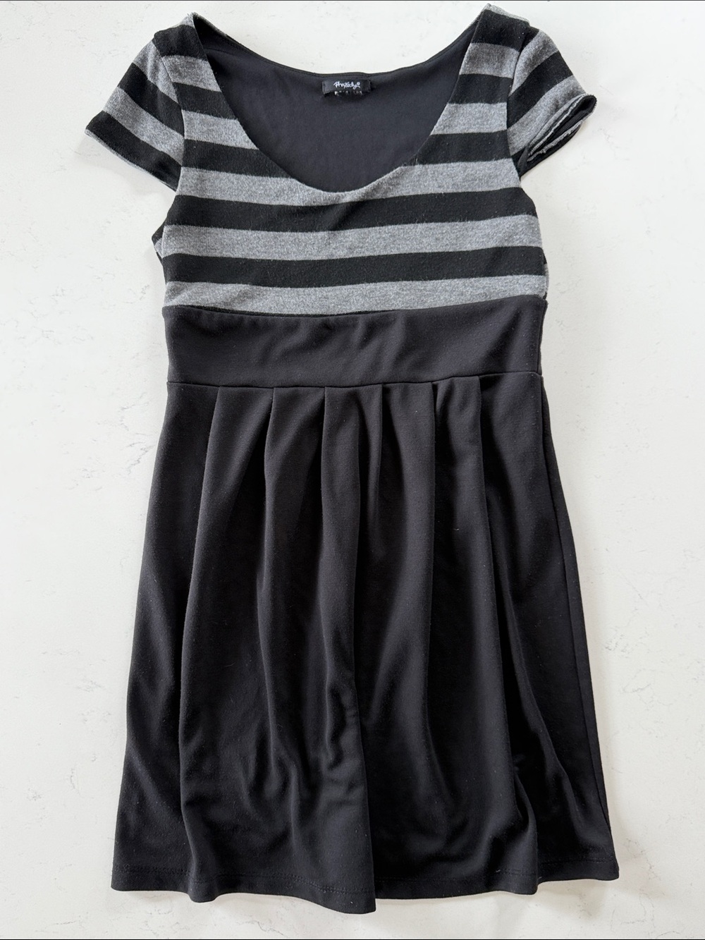 Philosophy Black and Gray Striped Scoop-Neck Casual Dress